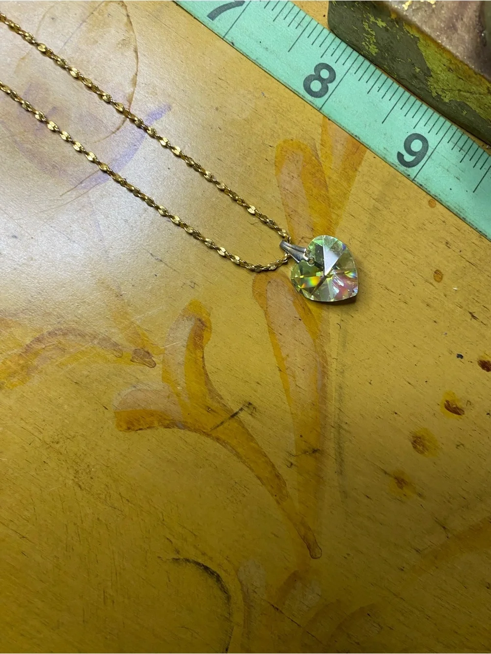 Vintage Heart Crystal Pendant Necklace and Earrings Set - Green Heart